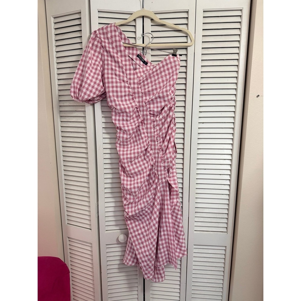 Nastygal gingham one shoulder midi dress